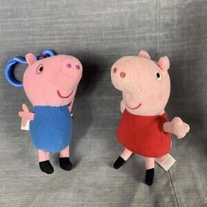 Ty Peppa Pig & George 4” Stuffed Plush Toy Lot Of 2 One Backpack Key Clip